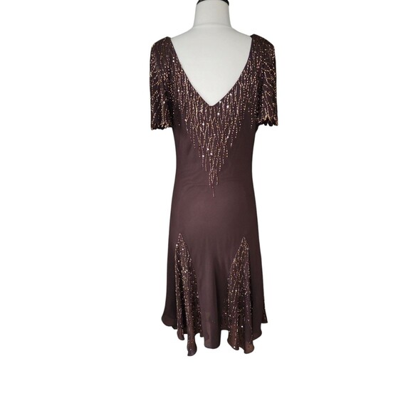 Jkara Vintage Y2K Brown Sequined Fairy Whimsygoth Midi Dress Size 16 Asymmetric - Picture 3 of 8
